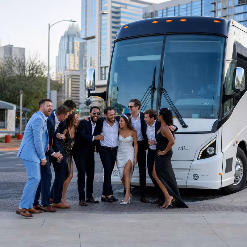 Passengers loading luggage while boarding an Austin group shuttle