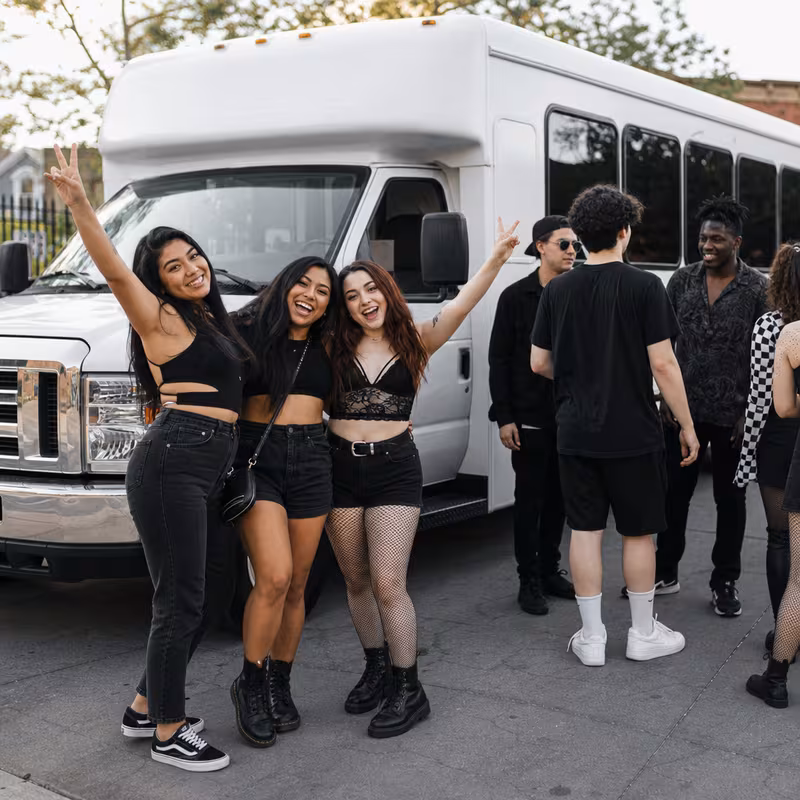 Black Mercedes Sprinter van staged for an Austin Concert Transportation group