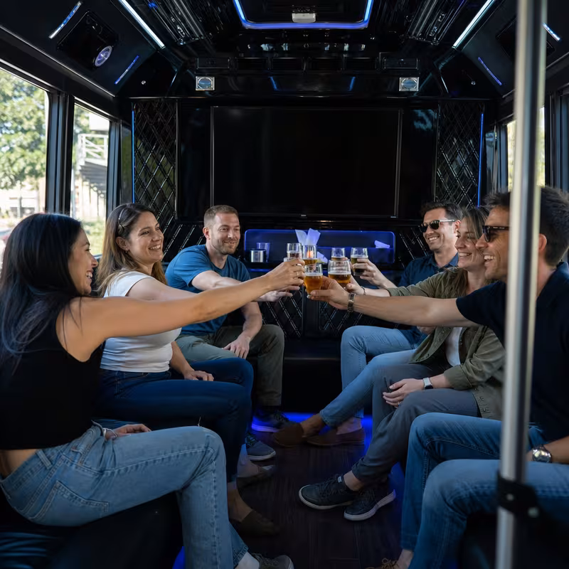 Black Mercedes Sprinter van staged for an Austin Winery & Brewery Tour Transportation group